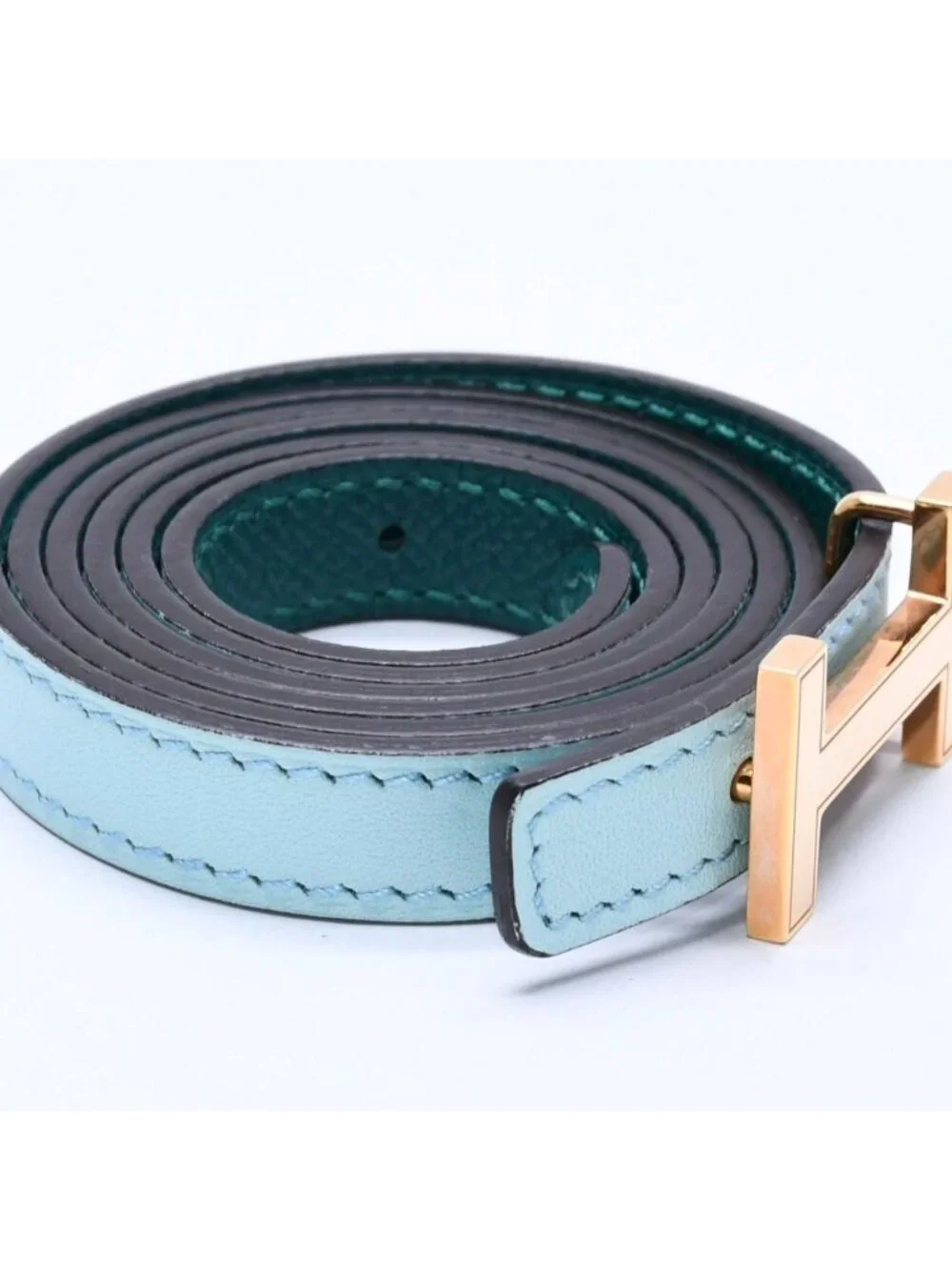 Hermes Belt Gold Leather Reversible Emerald Green